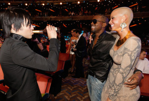 Kayne West with Pete Wentz of Fall Out Boy and Amber Rose at the 2009 MTV Video Music Awards at Radio City Music Hall on September 13, 2009 in New York City