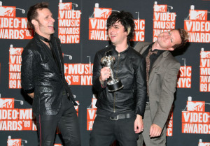 Green Day pose in the pressroom during the 2009 MTV Video Music Awards at Radio City Music Hall on September 13th 2009 in New York City