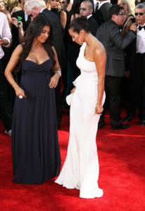 Kim Kardashian and Kourtney Kardashian arrive at the 61st Primetime Emmy Awards held at the Nokia Theatre on September 20th 2009 in Los Angeles