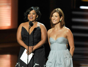 Kate Walsh and Chandra Wilson present the Outstanding Lead Actress In A Miniseries Or A Movie award onstage during the 61st Emmy Awards