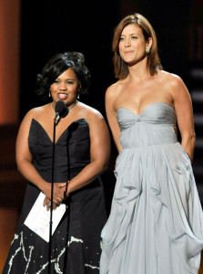 Kate Walsh and Chandra Wilson present the Outstanding Lead Actress In A Miniseries Or A Movie award onstage during the 61st Emmy Awards