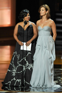 Kate Walsh and Chandra Wilson present the Outstanding Lead Actress In A Miniseries Or A Movie award onstage during the 61st Emmy Awards