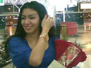 Mirhan Hussein photo as she arrives at the Cairo airport from Lebanon after Ramadan in September 2009