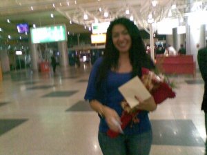 Mirhan Hussein photo as she arrives at the Cairo airport from Lebanon after Ramadan in September 2009