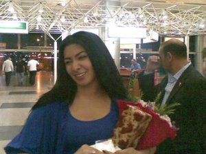 Mirhan Hussein photo as she arrives at the Cairo airport from Lebanon after Ramadan in September 2009