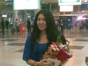 Mirhan Hussein photo as she arrives at the Cairo airport from Lebanon after Ramadan in September 2009