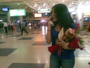 Mirhan Hussein photo as she arrives at the Cairo airport from Lebanon after Ramadan in September 2009