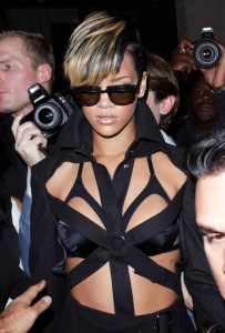 Rihanna arrives at the Jean Paul Gaultier Pret a Porter fashion show on October 3rd 2009 in France 3