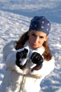 Nelly Makdessy picture during filming a video clip song at a snow scene