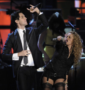 Gabe Saporta of Cobra Starship and Paulina Rubio perform at the MTV 2009 Latin America Awards