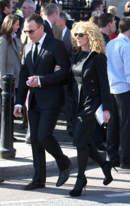 David Furnish with Kelly Hoppen at the funeral of Boyzone singer Stephen Gately at St Laurence O'Toole Church on October 17th 2009 in Dublin Ireland