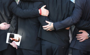 Ronan Keating, Mikey Graham, Shane Lynch and Keith Duffy together at the funeral of Boyzone singer Stephen Gately at St Laurence O'Toole Church on October 17th 2009 in Dublin Ireland