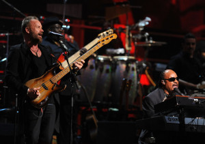 Sting and Stevie Wonder performing onstage at the 25th Anniversary Rock and Roll Hall of Fame Concert at Madison Square Garden on October 29th 2009 7