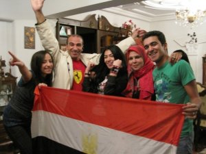 Mirhan Hussein photo with the egyptian flag to support football team of egypt during their match 2