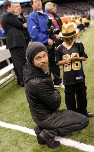 Brad Pitt and his son Maddox seen at the New Orleans Saints playoff game against the Arizona Cardinals on January 16th 2010 in the Louisiana Superdome 1