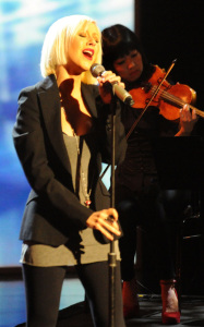 Christina Aguilera singing for the Hope For Haiti Now held at CBS Television City January 22nd 2010 in Los Angeles