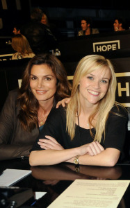 Reese Witherspoon with Cindy Crawford at the Hope For Haiti Now telethon  held at CBS Television City January 22nd 2010 in Los Angeles