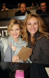 Julia Roberts with Drew Barrymore at the Hope For Haiti Now telethon  held at CBS Television City January 22nd 2010 in Los Angeles