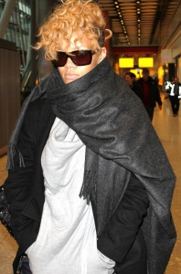 Rihanna spotted on January 22nd 2010 arriving at Heathrow Airport in London 2