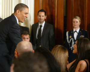 Khloe Kardashian attends the Los Angeles Lakers honoring ceremony at the White House on January 25th 2010 in Washington where she meets with President Barack Obama