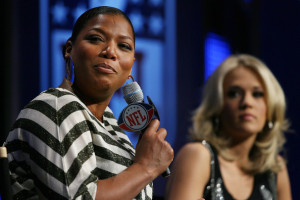 Queen Latifah and Carrie Underwood during the Pregame Show and National Anthem Press Conference held at the Fort Lauderdale Convention Center on February 4th 2010 in Fort Lauderdale Florida 3