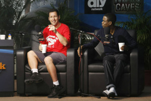 Adam Sandler and Chris Rock together at the Dan Patrick Show mobile studio on February 5th 2010 in Miami South Beach 2