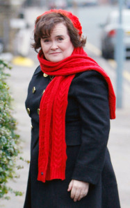 Susan Boyle seen walking around wearing a red woolen scarf and hat on February 3rd 2010 in London England 3