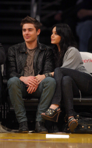 Zac Efron and  Vanessa Hudgens seen together on February 3rd 2010 at the Los Angeles Lakers game 1