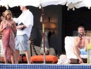 Gerard Butler seen with Jennifer Aniston beside the pool during a vacation on February 6th 2010 in Los Cabos Mexico 2