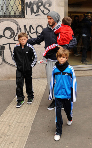 David Beckham spotted with his sons Brooklyn Romeo and Cruz on February 8th 2010 as they walked the streets of Milan Italy 2