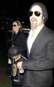 Brad Pitt with his wife Angelina Jolie and their son Maddox spotted leaving the Sun Life stadium on February 7th 2010 in Miami Florida 3