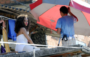 Alicia Keys picture on February 9th 2010 while filming the new music video of Put It In a Love Song 1