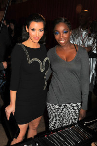 Kim Kardashian and Estelle together backstage during Swarovski at the Red Dress Collection 2010 Fashion Show which was held on February 11th 2010 at the Bryant Park Tent in New York 1