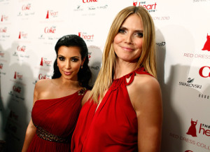 Kim Kardashian with Heidi Klum backstage at the Heart Truth Fall 2010 Fashion Show during Mercedes Benz Fashion Week at The Tent at Bryant Park on February 11th 2010 in New York City 2