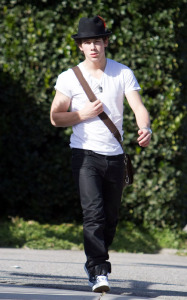 Nick Jonas was spotted arriving to have lunch at a Los Angeles local restaurant on February 12th 2010 wearing a casual white tshirt and black pants 1