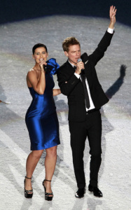 Bryan Adams and Nelly Furtado singing together during the Olympics opening ceremony on February 12th 2010 in Vancouver Canada 7