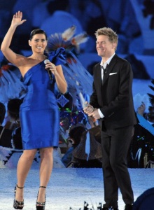 Bryan Adams and Nelly Furtado singing together during the Olympics opening ceremony on February 12th 2010 in Vancouver Canada 6