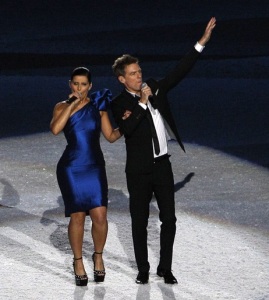 Bryan Adams and Nelly Furtado singing together during the Olympics opening ceremony on February 12th 2010 in Vancouver Canada 5