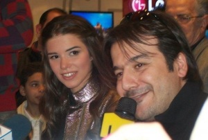 Lara Scandar with producer Jean Marie Riachi at Laras Mission is You launch event held on February 3rd 2010 at Virgin Mega Stores in Cairo Egypt while they were addressing the press