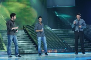 LBC Star Acdemy seven photo of the second prime on February 26th 2010 while Haitham from KSA and Rami and Ryan from Lebanon singing together on stage