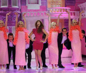 picture of the second prime of Star Academy 7 on February 26th 2010 while Rania from Egypt singing on stage during a pink dressed tableau