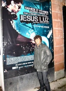 jesus luz photo while standing beside his DJ party poster on February 27th 2010 in Montereal Canada