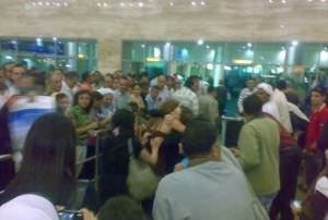 Rania Nageeb photo as she arrives at Cairo Airport yesterday on April 3rd 2010 with fans and family members waiting for her