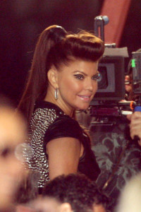 Fergie picture on April 19th 2010 while shooting a video in Downtown Los Angeles for the Grammy nomination 5