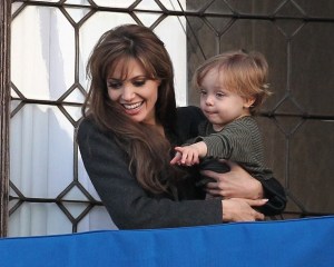 Knox Jolie Pitt drops his doll bunny off his the balcony while with his mother Angelina Jolie on April 9th 2010 in Venice Italy 8