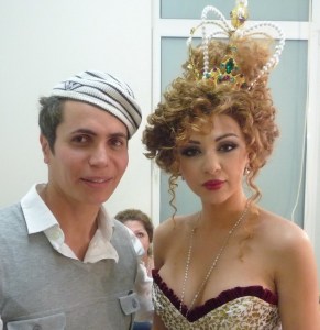 miriam fares backstage on April 23rd 2010 at the 10th prime of star academy seven while getting her makeup and hair done 3