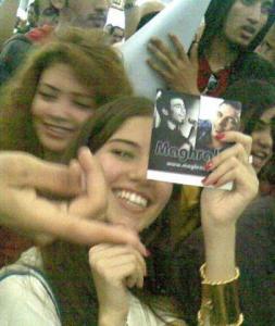 Lara Scandar and Rania Naguib waiting for Mohamad Moghraby as he reaches Cairo Airport after being voted off star academy seven on April 30th 2010