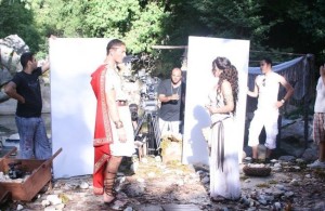 Haifa Wehbe photo while on the filming set of the latest 2010 video clip wearing a roman style dress 3