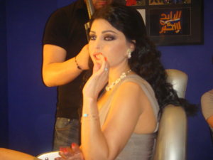 picture of Haifa Wehbe on a May 2010 episode of MBC talk show akher man ya3lam 2