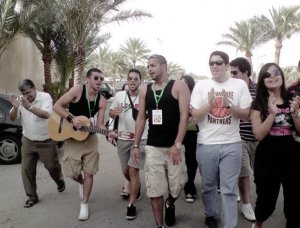 Mohamed Ramadan singing with his friends